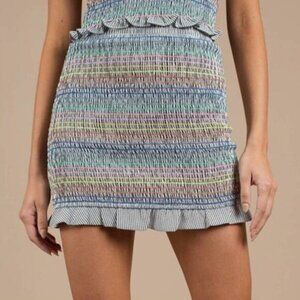 STORIA Smocked Rainbow Thread Ruffle Pull-On Mini Skirt Sz Small